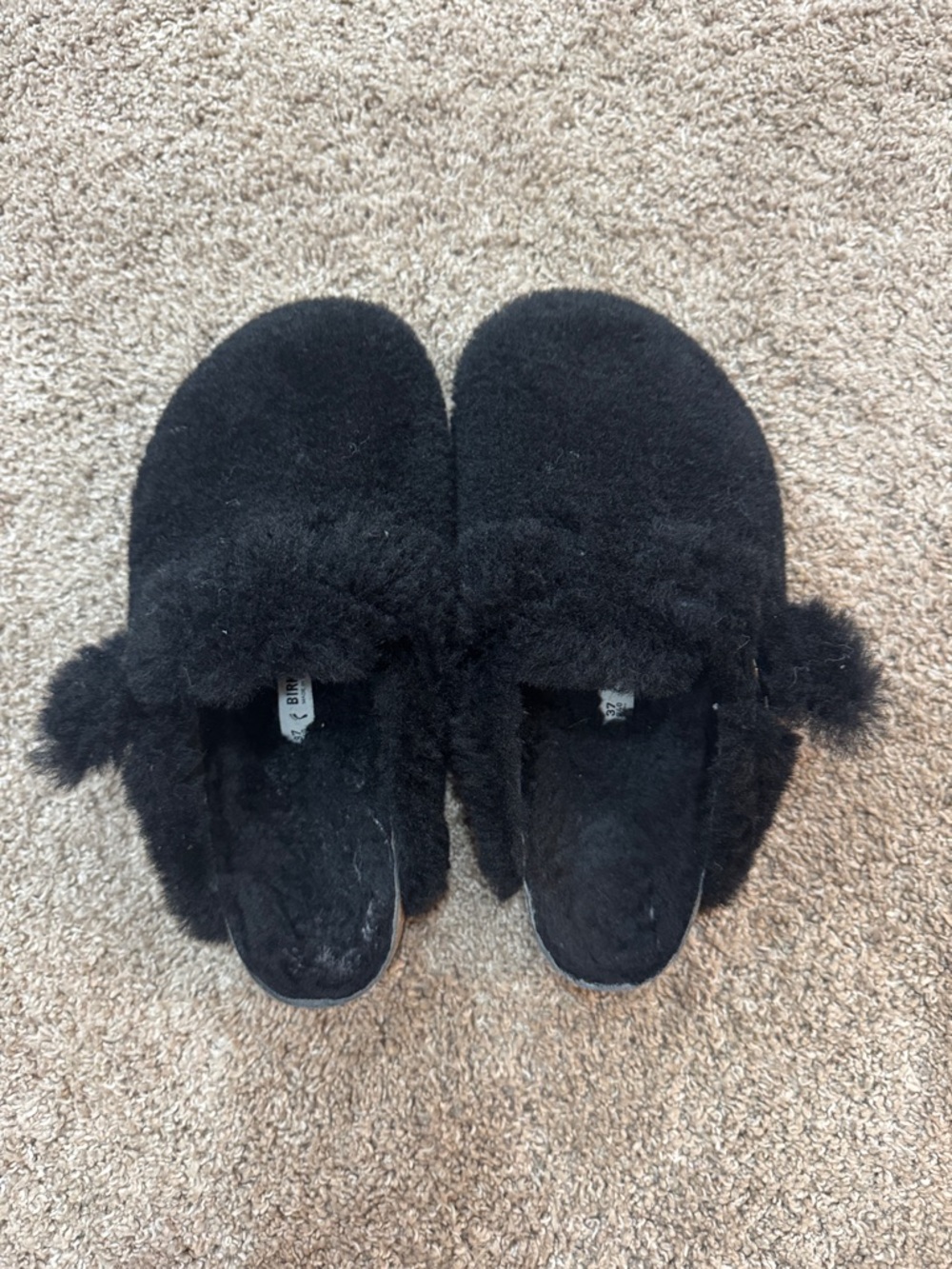 Birkenstock Shearling Fur Buckle Slippers Black EU 37 / US 6–6.5 - Picture 2 of 5